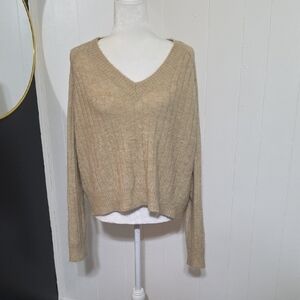 Cozy V-Neck Ribbed Sweater in Beige